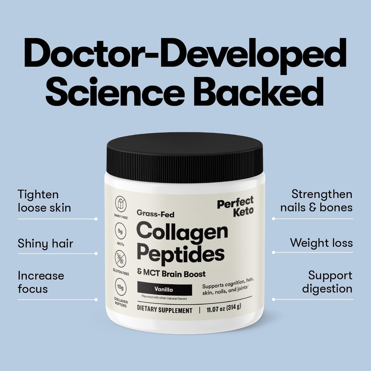 Perfect Keto Collagen Peptides, Vanilla, 10g Protein Powder, Low Carb, No Sug…