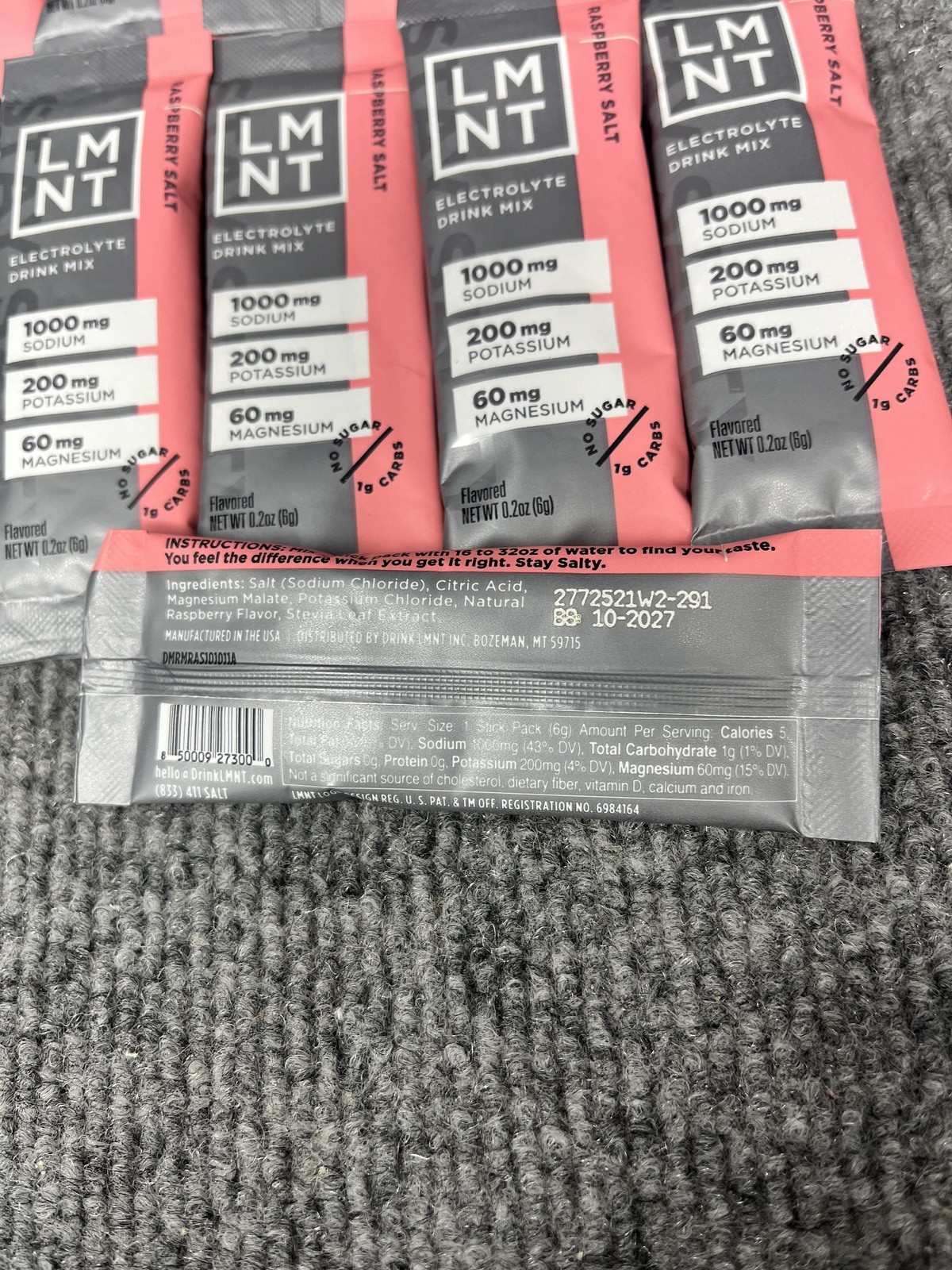LMNT Electrolyte Drink Mix Raspberry Salt 10 Stick Packs Hydration No Sugar
