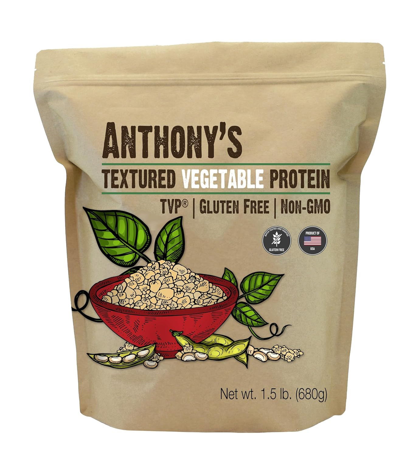 Textured Vegetable Protein, TVP, 1.5 Lb, Gluten Free, Vegan, Made in USA, Unflav