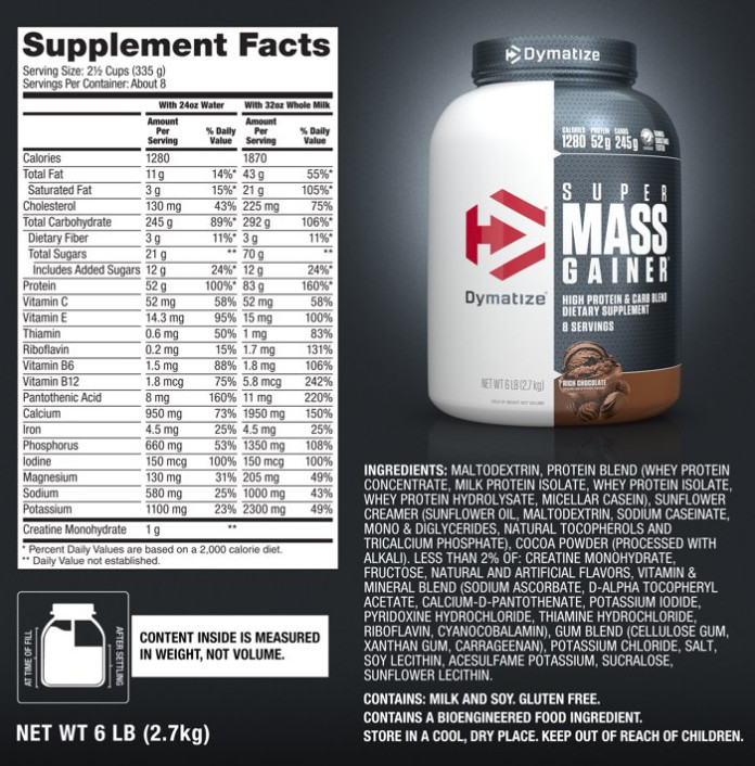 Dymatize Super Mass Gainer, Rich Chocolate, 6 lbs