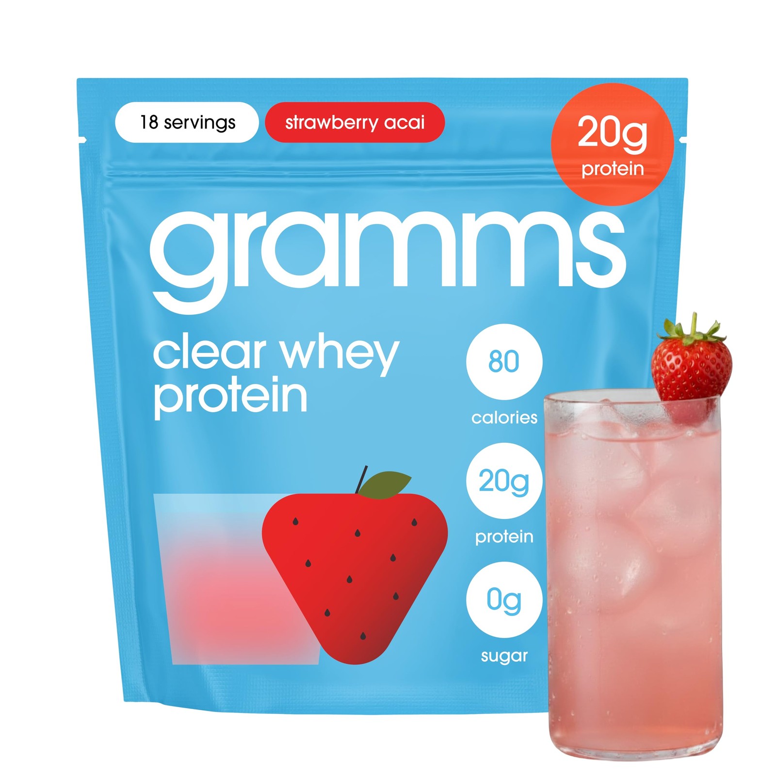 GRAMMS Clear Protein Powder 20G for Women & Men | Grass-Fed 18 Pack