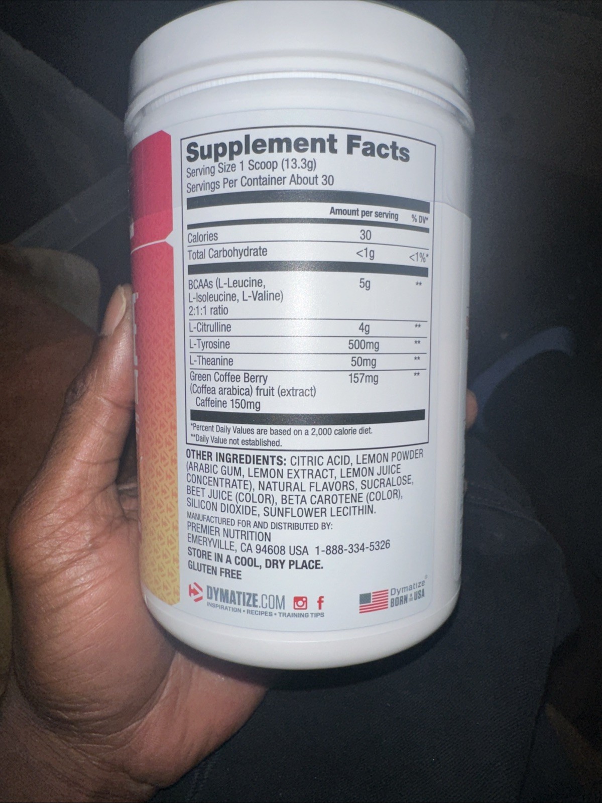 Dymatize Energyze Pre Workout Powder Strawberry Lemonade Flavor, 150mg- Exp.2/27