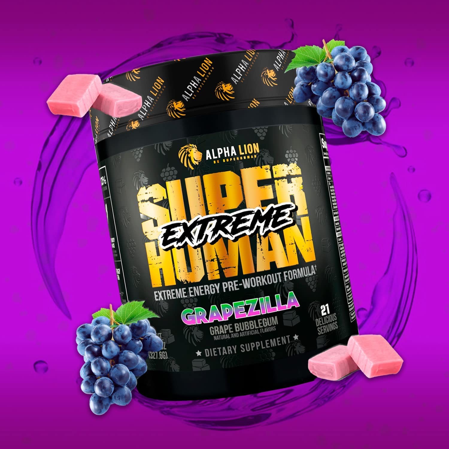 Alpha Lion Superhuman Extreme Pre-Workout Intense, Grapezilla (21 Servings)