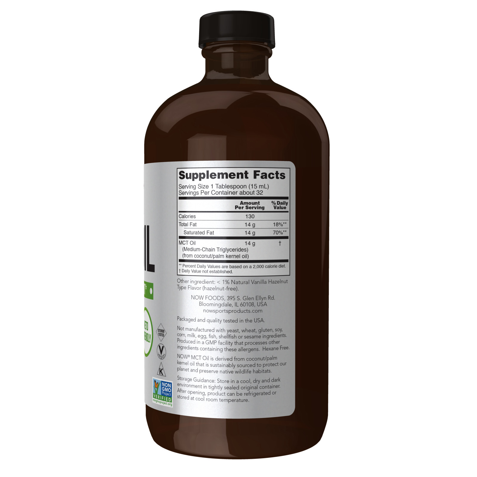 NOW Sports Nutrition MCT Oil Vanilla Hazelnut 16-Ounce