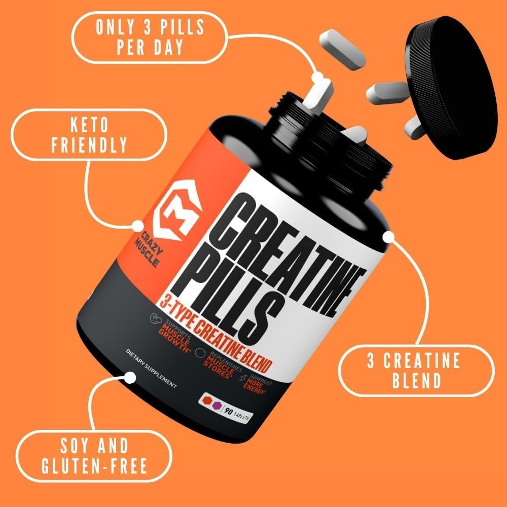 Creatine Capsules, 5G Premium 3X Threeatine Pre Workout Bulk Muscle Mass Gain…