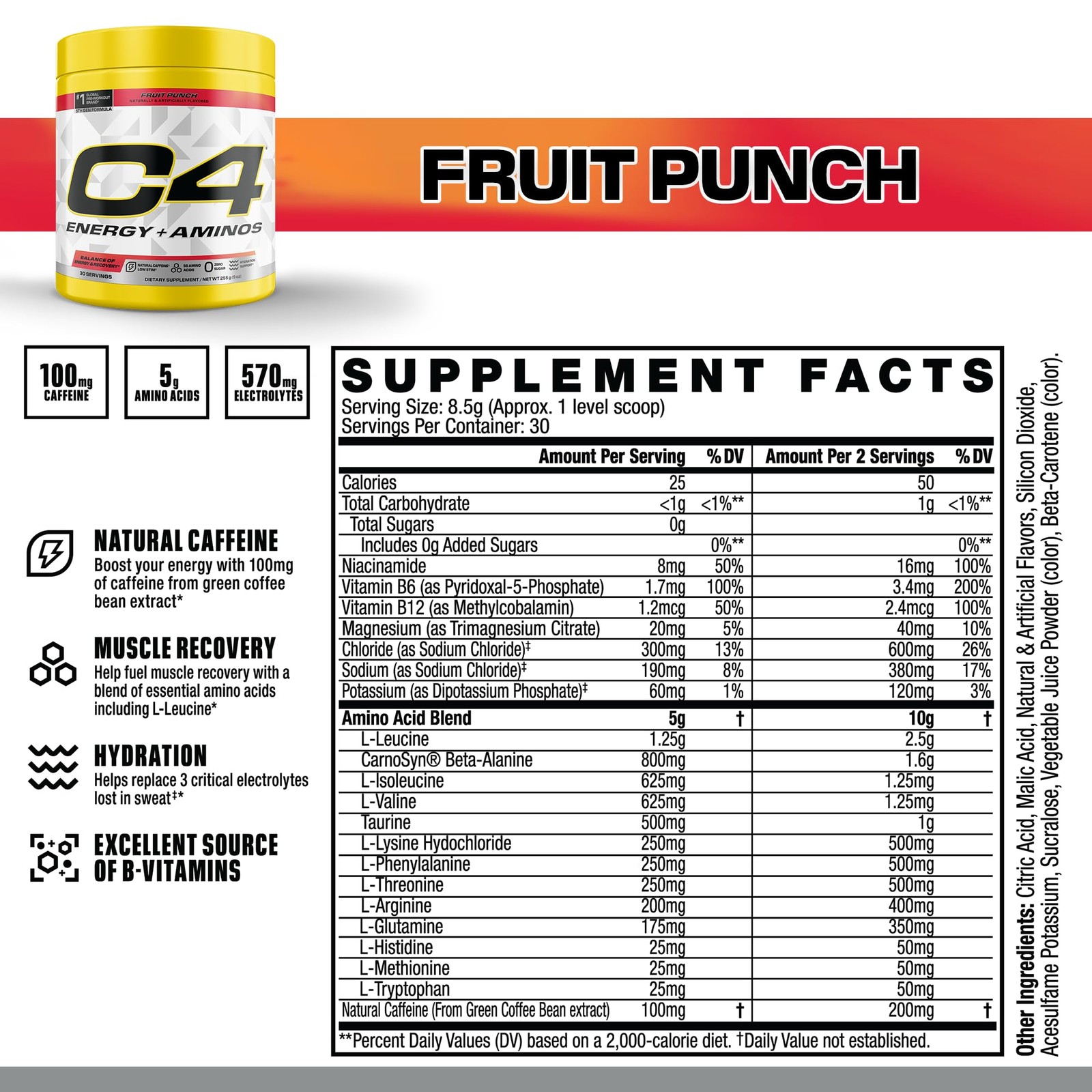 Energy + Aminos Powder, 5g BCAAs & EAAs for Muscle Recovery, 3 Electrolytes f…