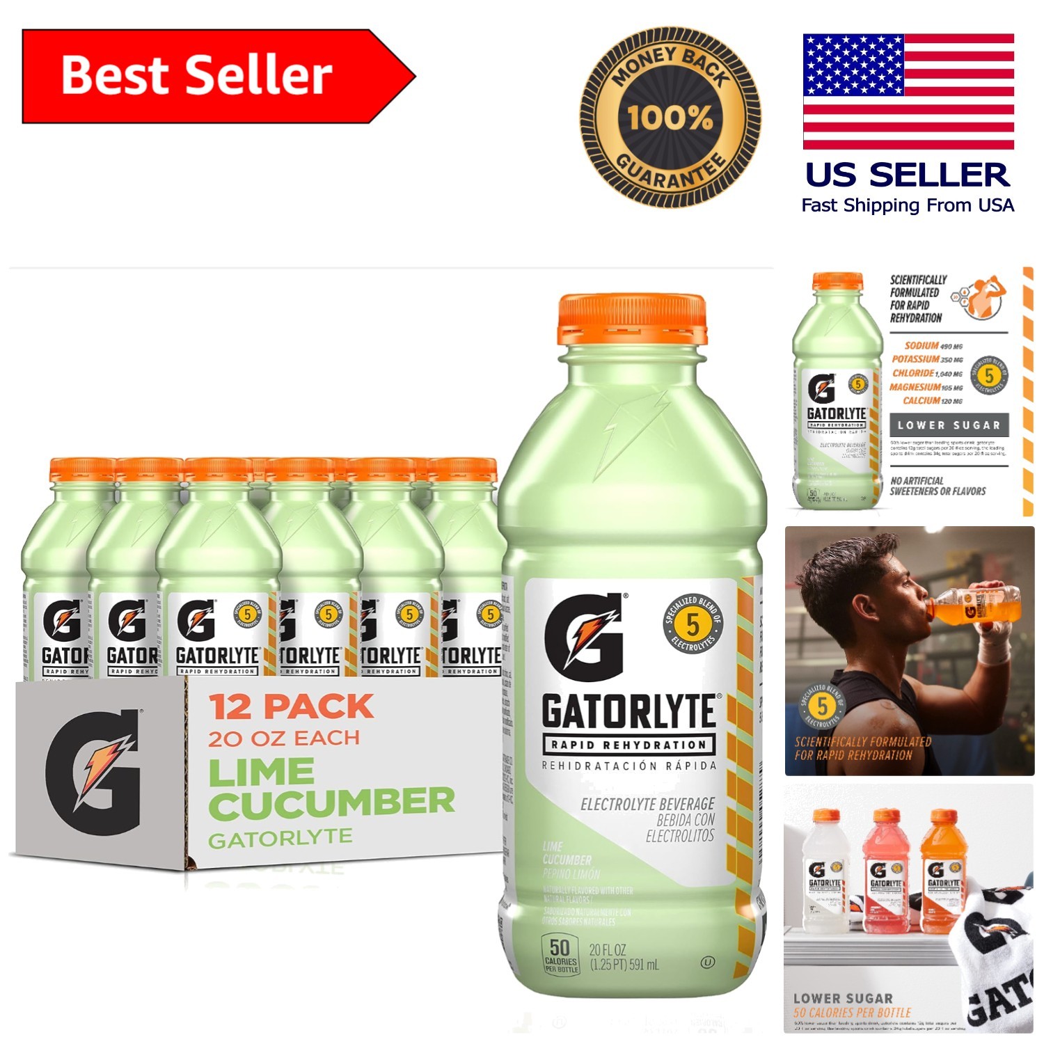 Gatorade Lime Cucumber 20oz Electrolyte Beverage 12-Pack – Lower Sugar Hydration