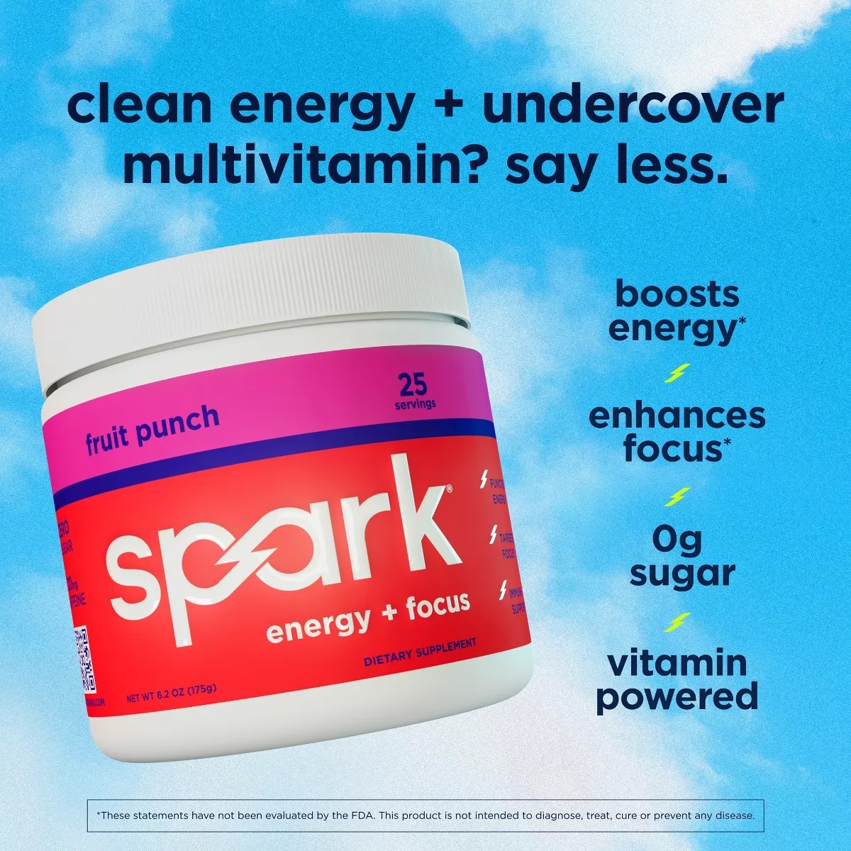 Spark Energy + Focus Powder Dietary Supplement, Fruit Punch, 25 Servings