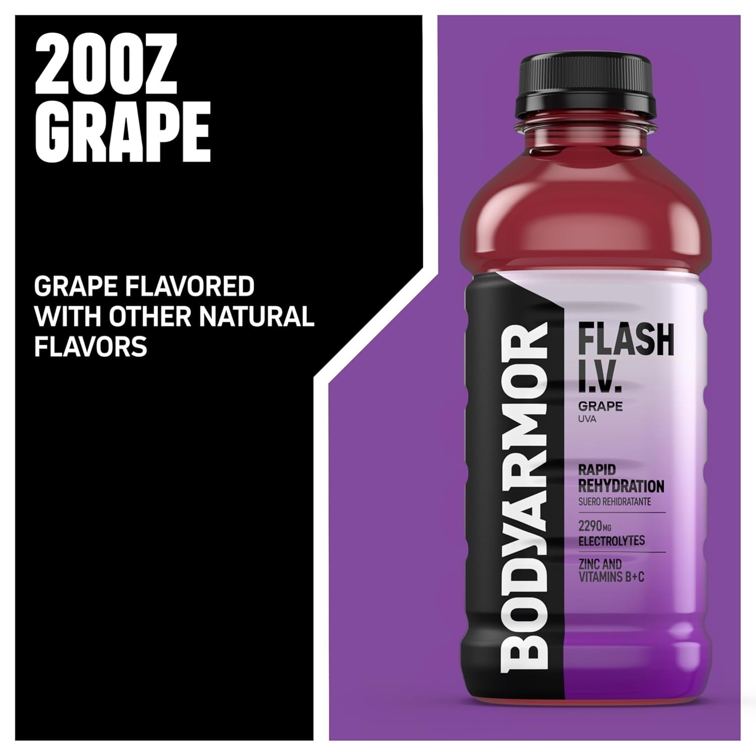 Flash I.V. Electrolyte Drink – Grape Flavor, 20 Fl Oz (Pack of 12) Hydration