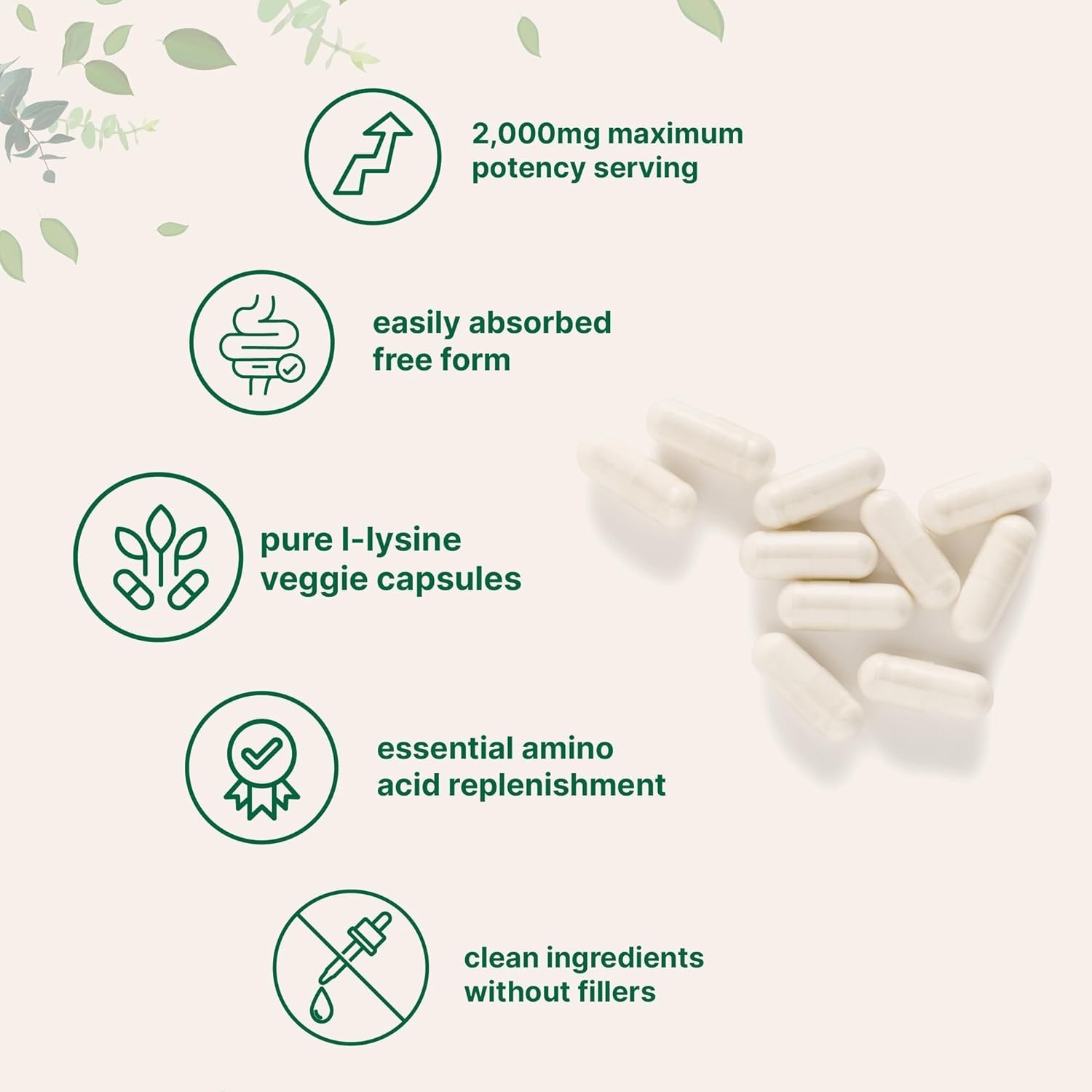 L-Lysine 2000mg | 300 Veggie Capsules – Immune, Lip & Collagen Support Pure Form