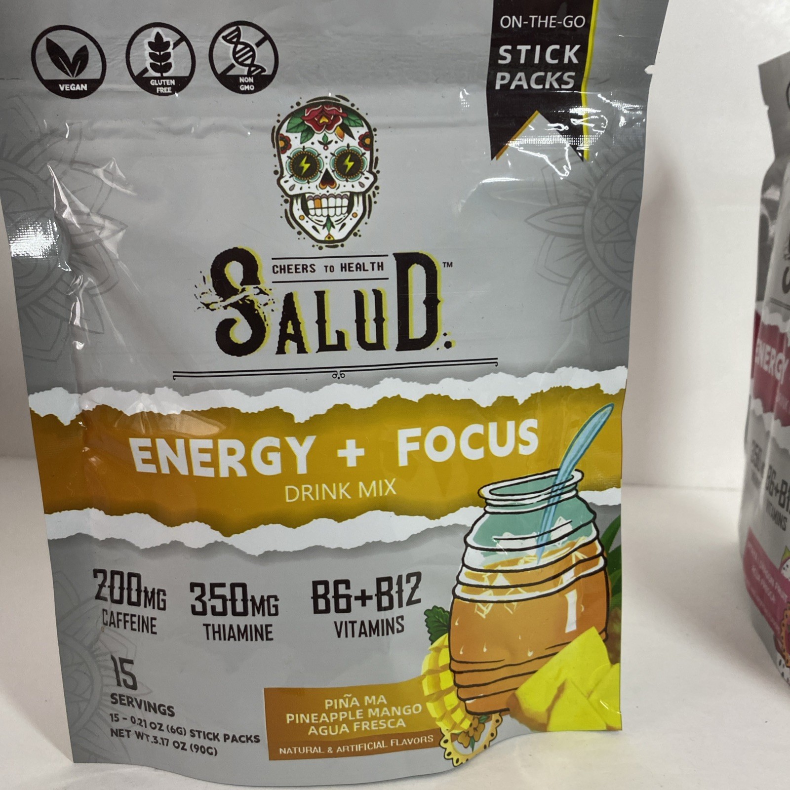 Salud Energy + Focus Powder Stick Packs Pineapple Mango Dragon Fruit 30 Servings