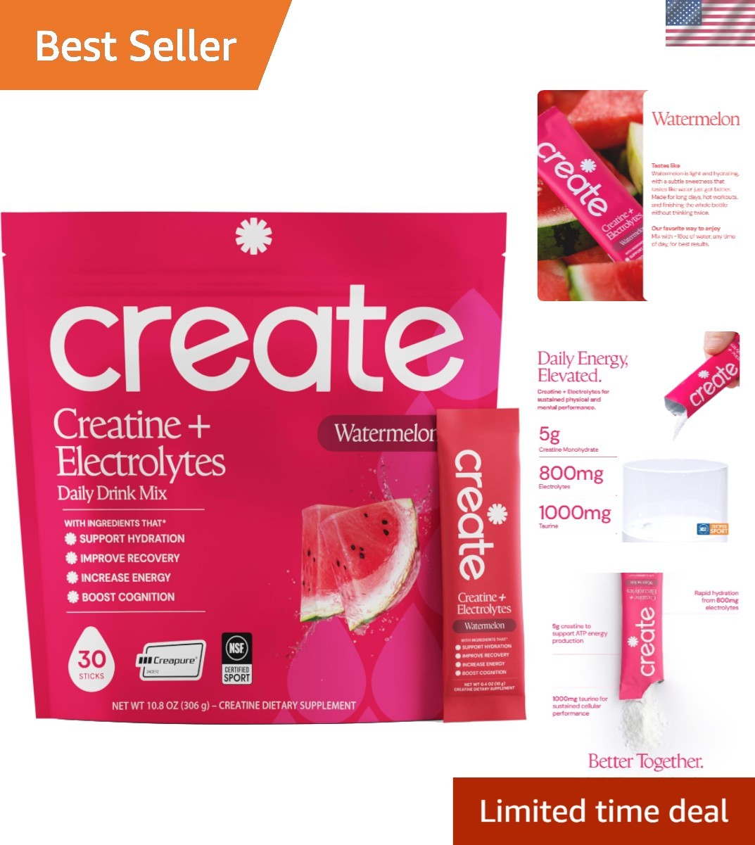 Daily Hydration Mix with Creatine & Electrolytes – Keto-Friendly Watermelon