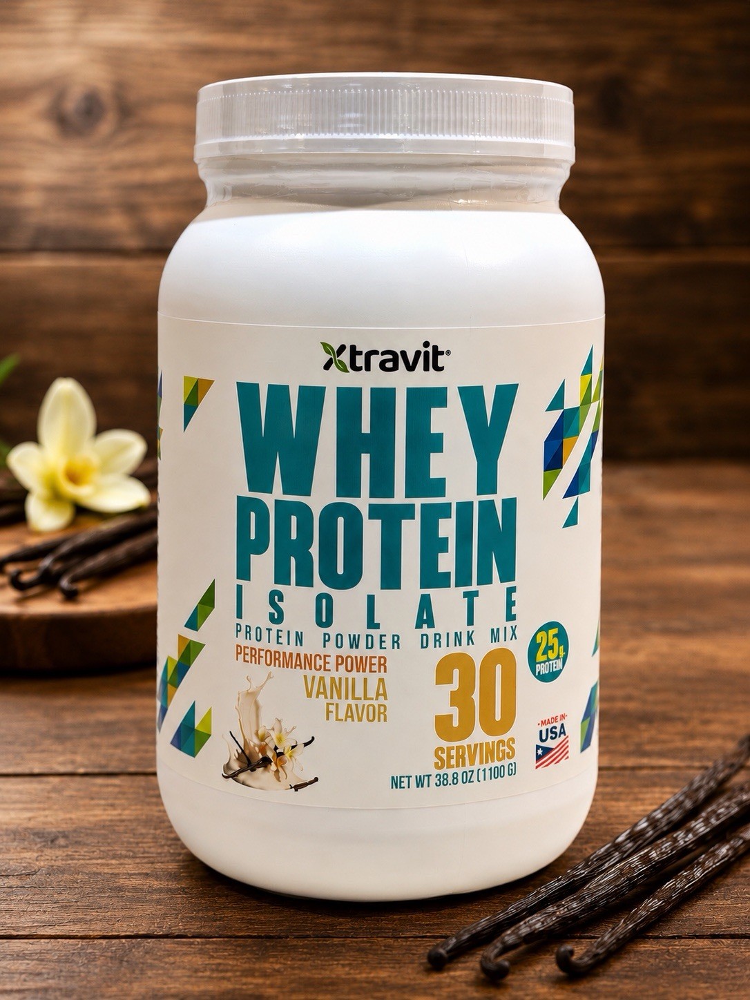 Xtravit Whey Protein Isolate Vanilla 30 Servings 25g Protein 38.8oz Exp 03/2028