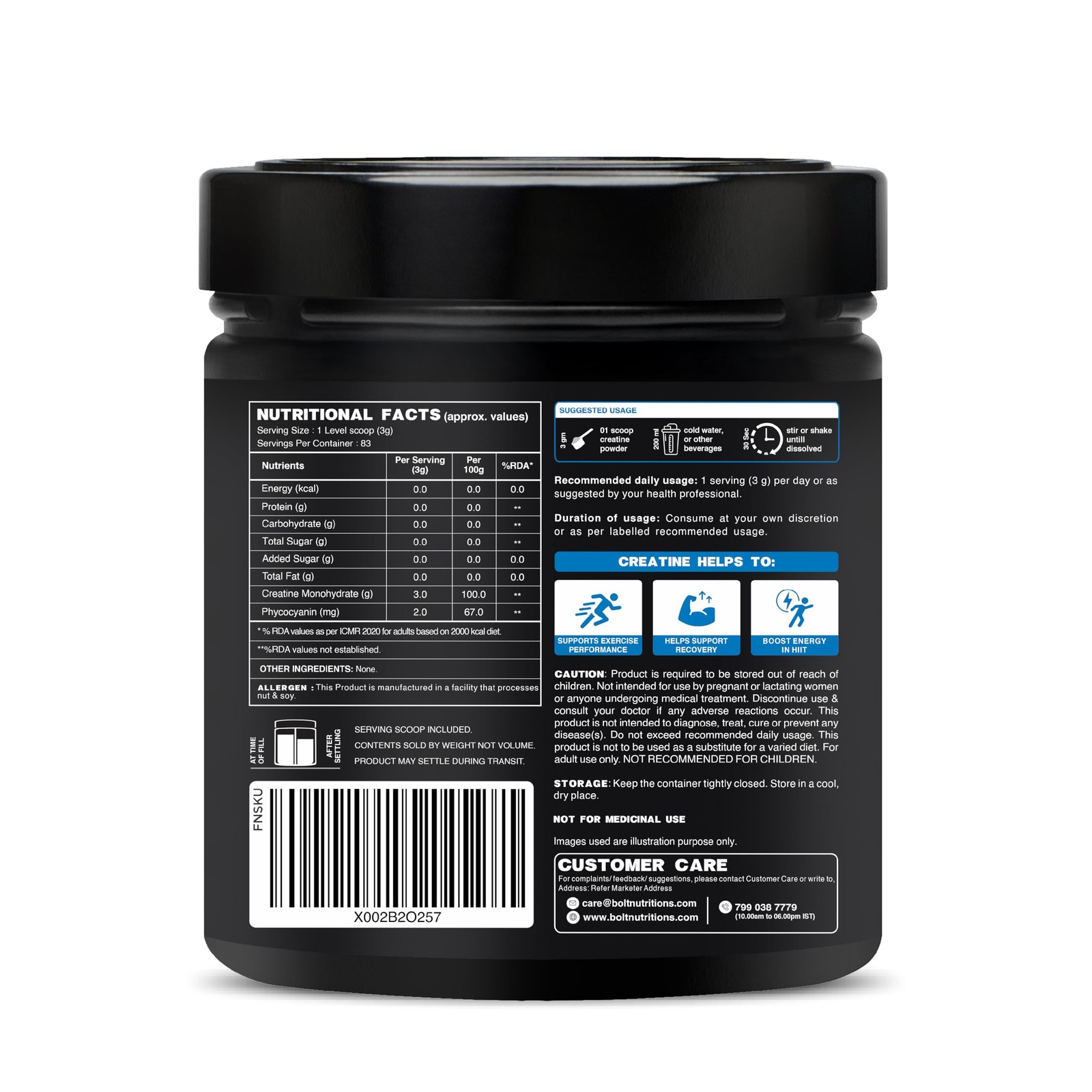 Bolt Creatine Monohydrate 250g | 83 Servings | Unflavoured