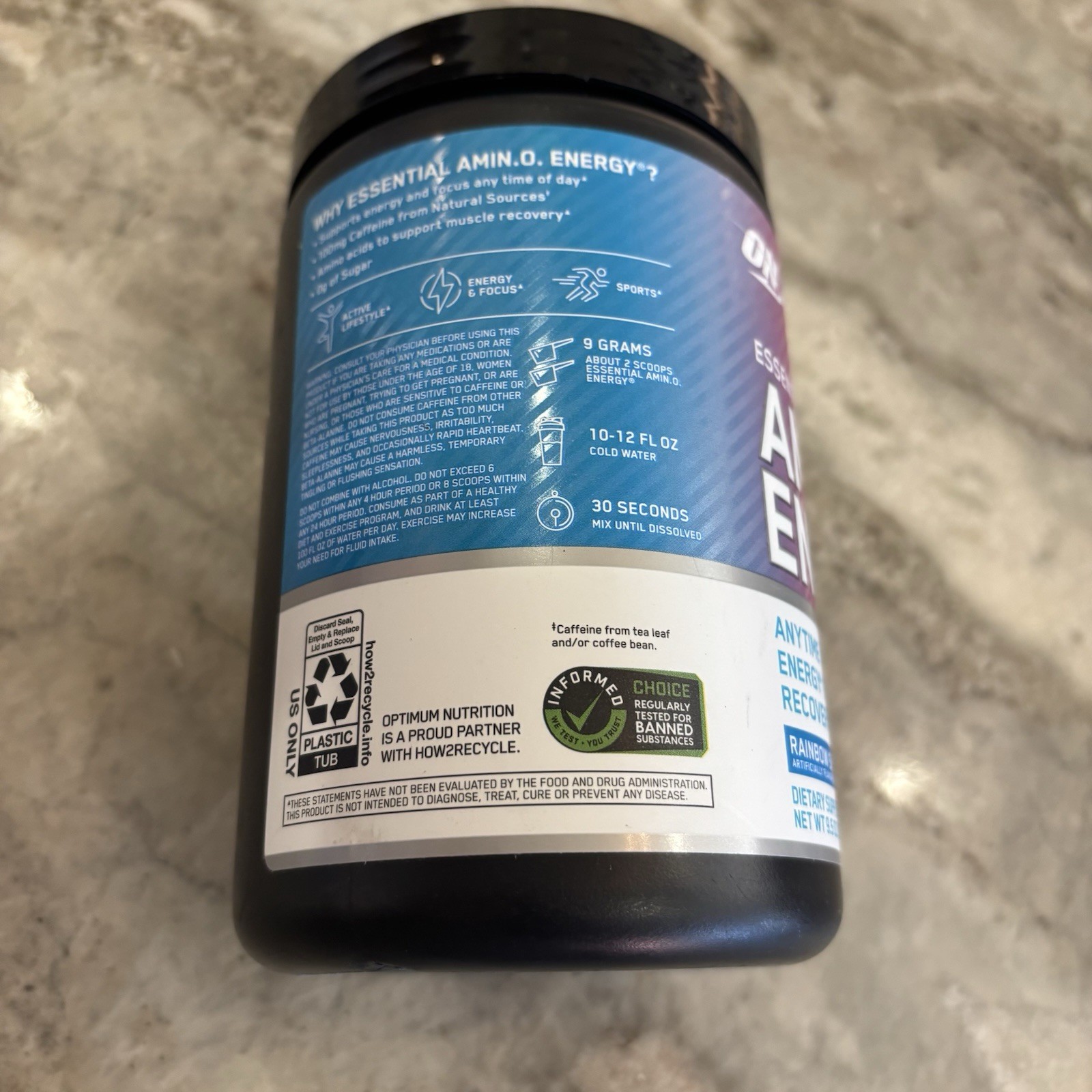 Optimum Nutrition Essential AMIN.O. Energy Rainbow Sherbet 30 SERV 270g EX 9/27