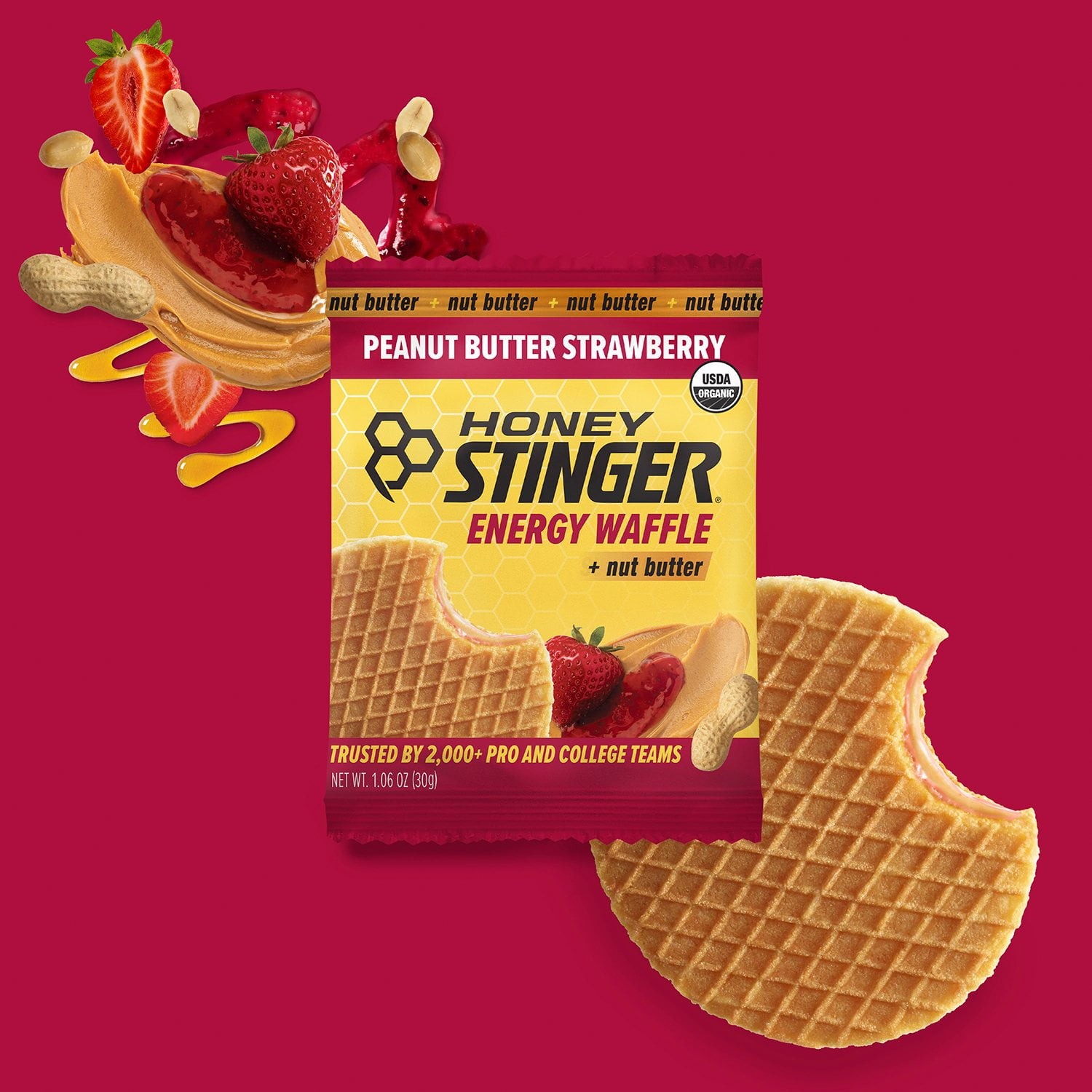 Honey Stinger Organic Energy Waffle, Peanut Butter Strawberry, Caffeine Free