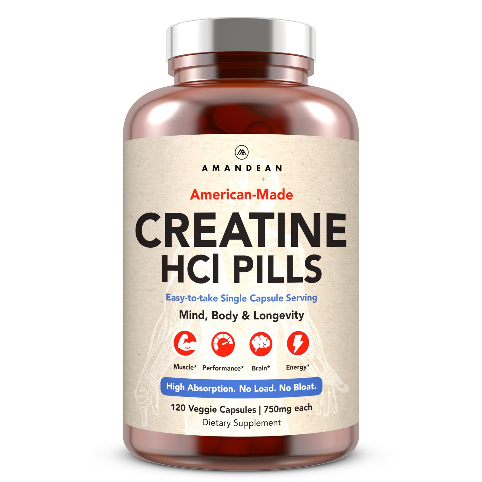 AMANDEAN Creatine HCl Pills. American Made CON-CRET. 120 Count (Pack of 1)