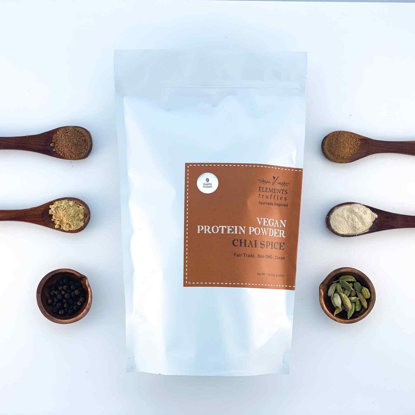 Elements Truffles – Vegan Protein Powder with Immunity Boosting Chai Spice (1lb)