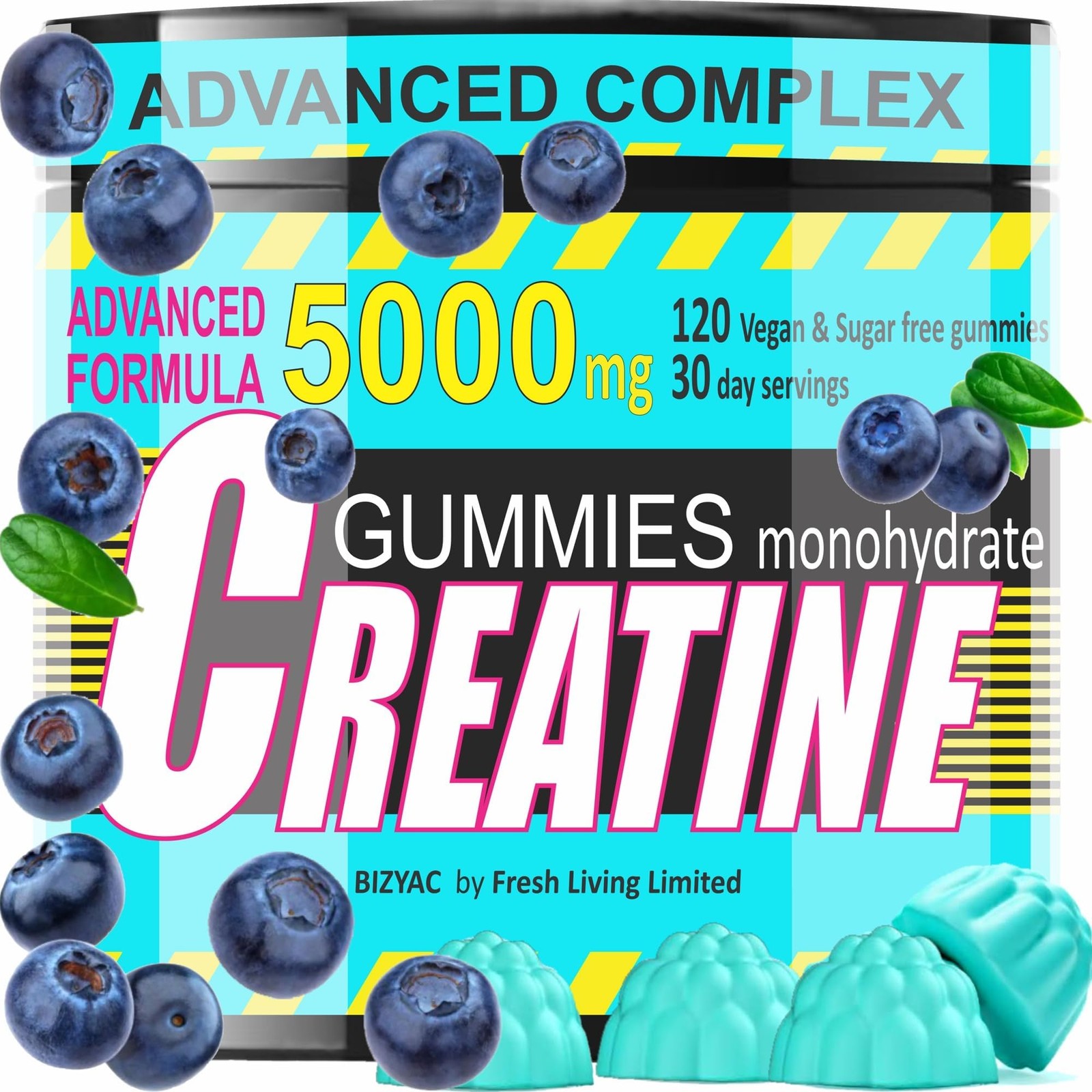 Creatine Monohydrate Gummies 5g – Muscle Growth | 120 Count (Pack of 1), Blue