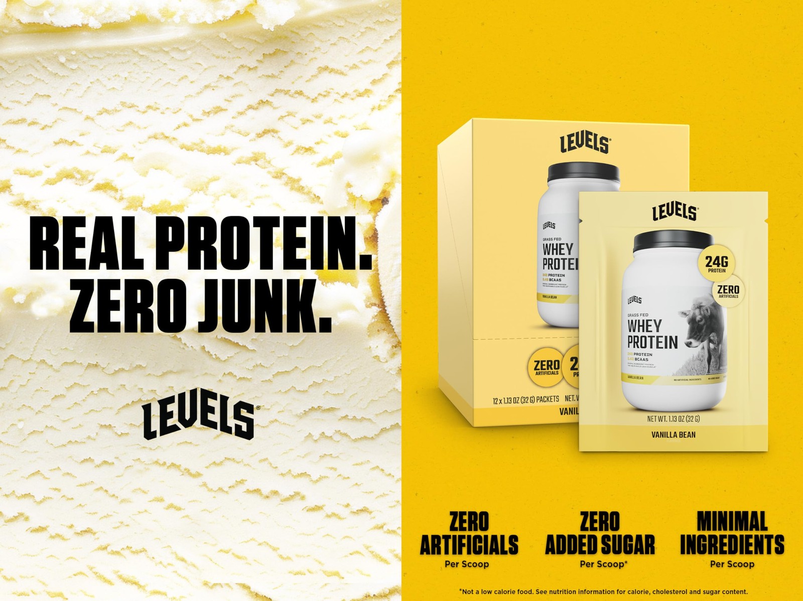 Levels Grass Fed Whey Protein Powder No Artificials 24G of Protein Vanilla Be…