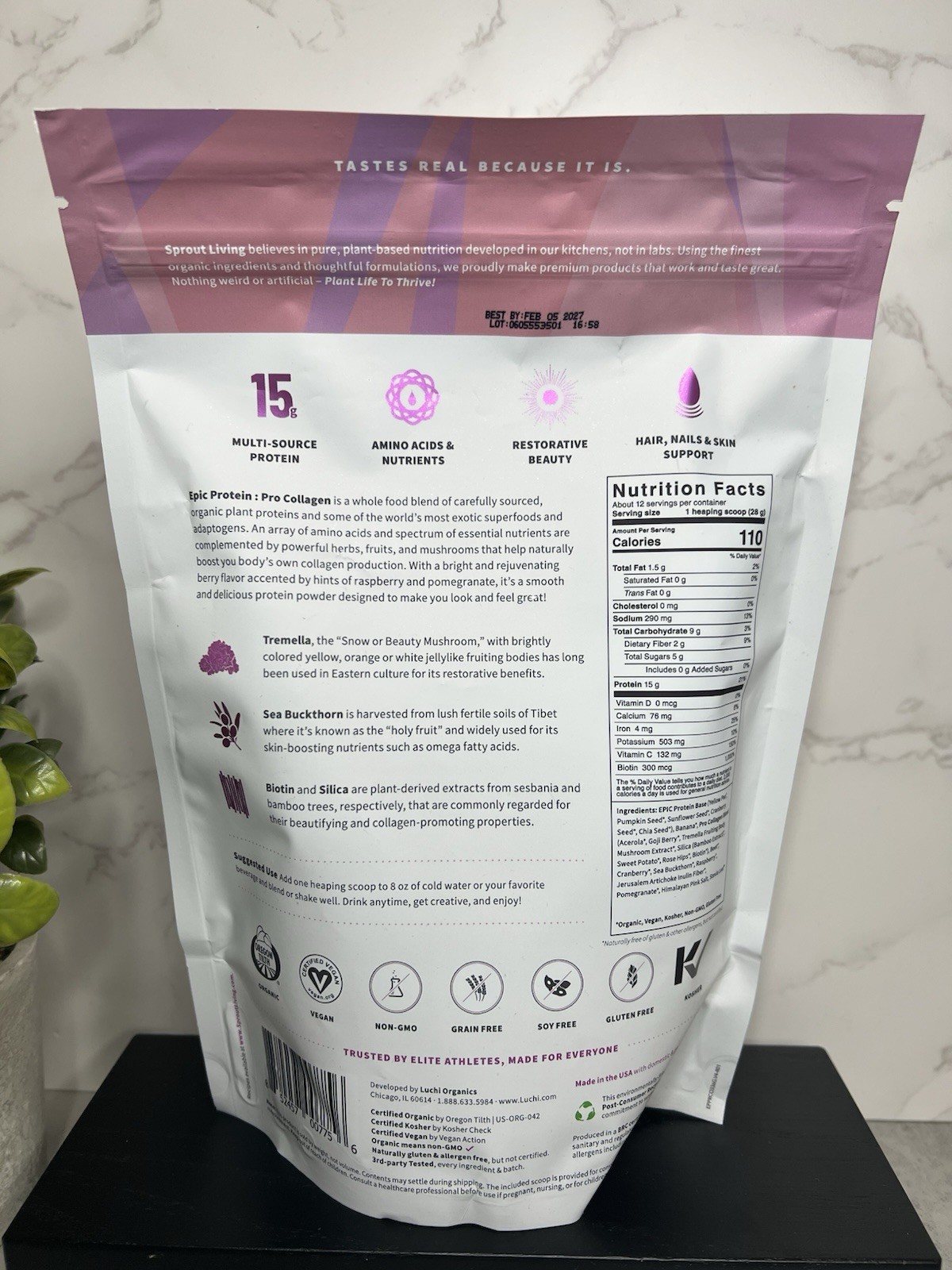 Sprout Living Epic Protein Pro Collagen Plant Protein Powder 7oz Exp 02/27