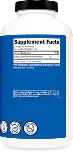 Nutricost Micronized Creatine Monohydrate 3,000mg, 500 Capsules, 125 Servings
