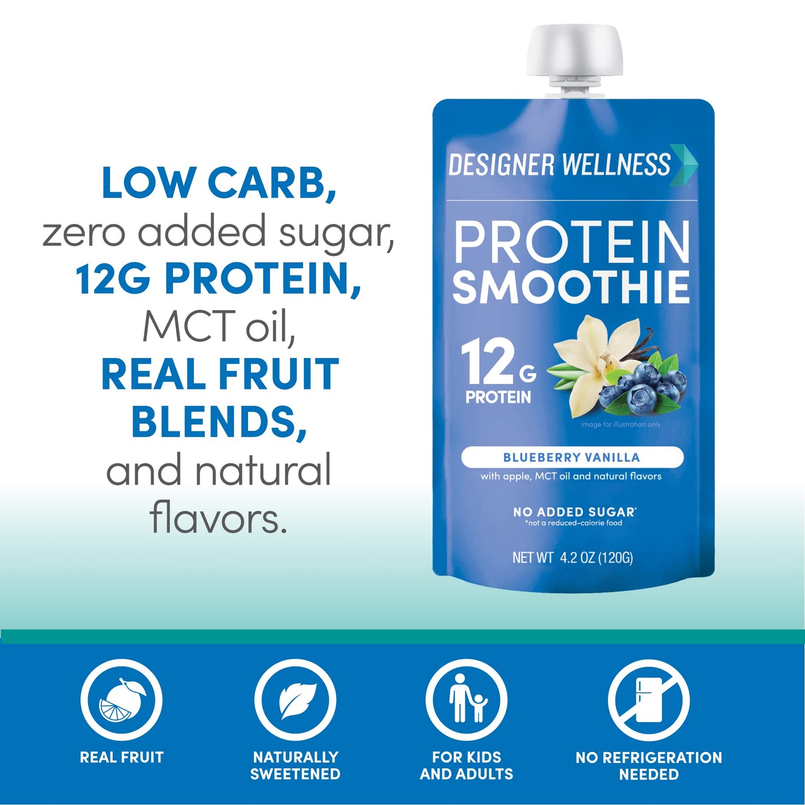 Designer Wellness Protein Smoothie, Real Fruit, 12g Protein, Low Carb, Zero Suga