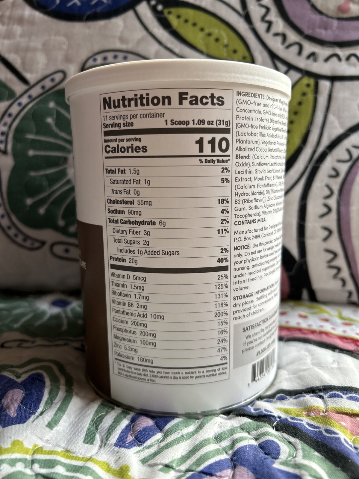 Designer Whey 20 g Natural Protein Powder w Probiotics Gourmet Chocolate 12 oz