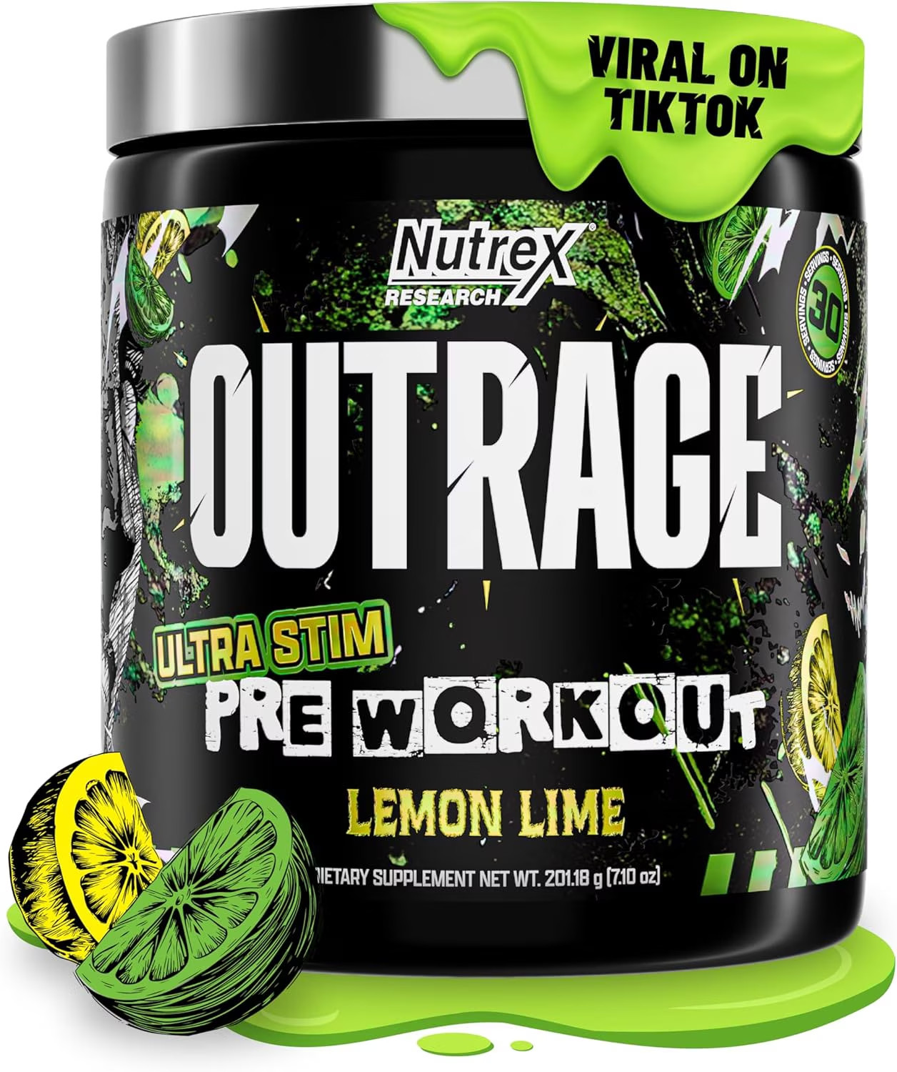 Nutrex Research OUTRAGE Lemon Lime High Intensity Pre Workout Powder 30 Servings