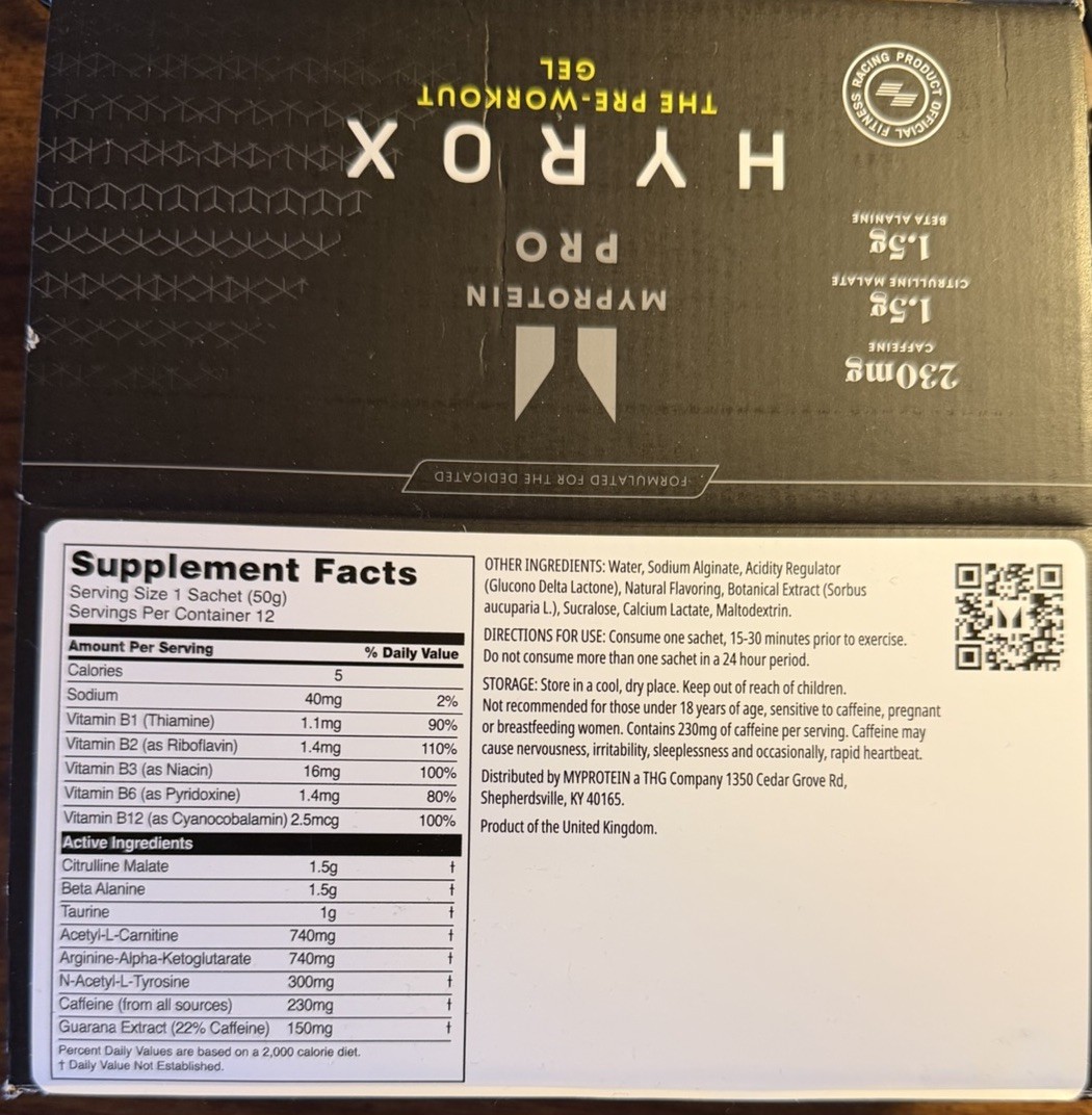 MYPROTEIN HYROX THE PRE-WORKOUT GEL 20-Count Lot (1.7oz each)