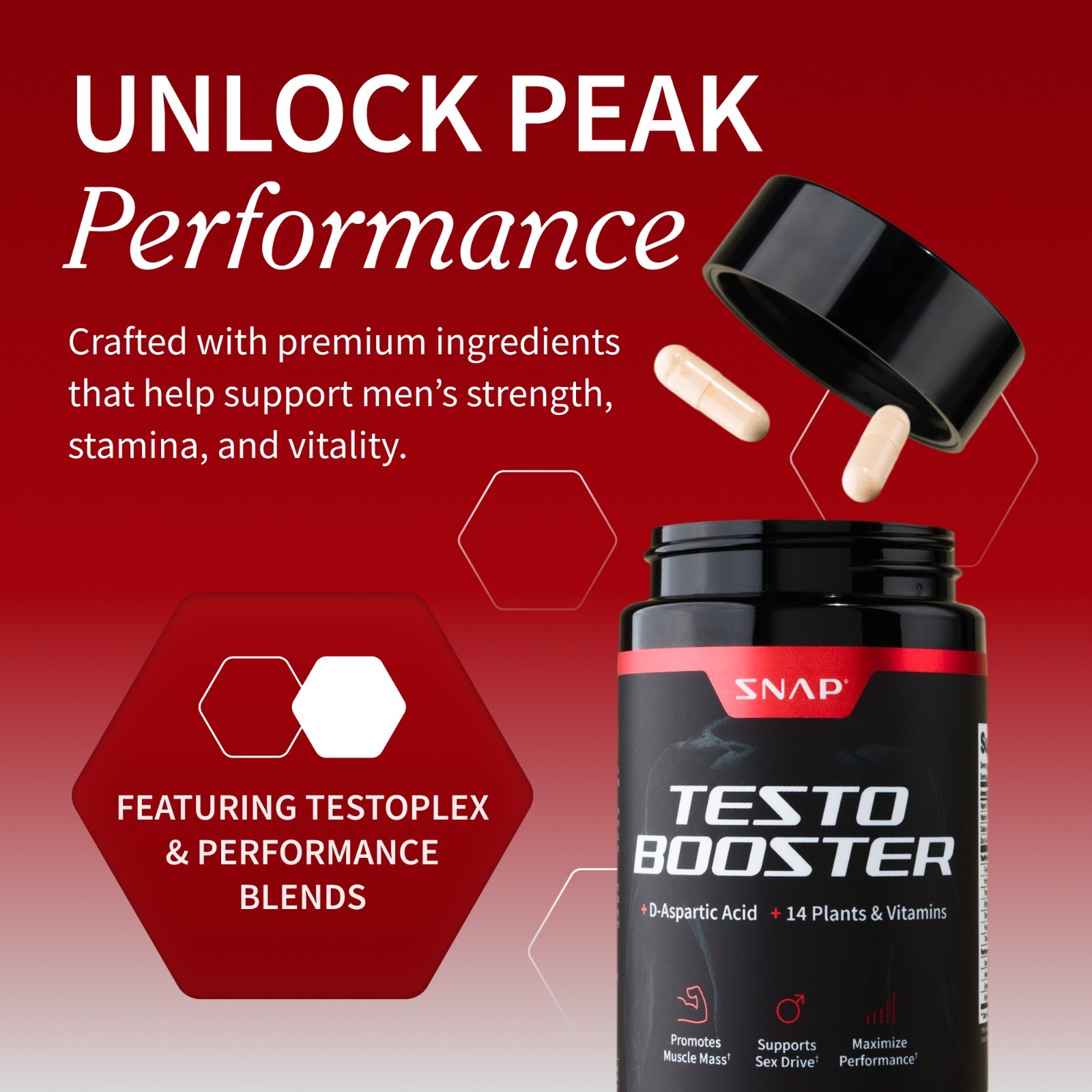 SNAP Testosterone Booster D-Aspartic Acid TongkatAli Endurance Energy Preworkout