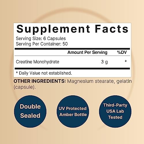 NatureBell Creatine Monohydrate Capsules 3,000mg, 300 Count | Micronized