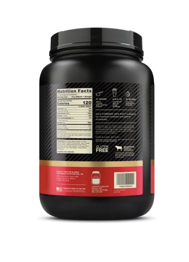 Gold Standard 100% Whey Protein Powder, Vanilla Ice Cream 1.5lb Tub, 22 Servings