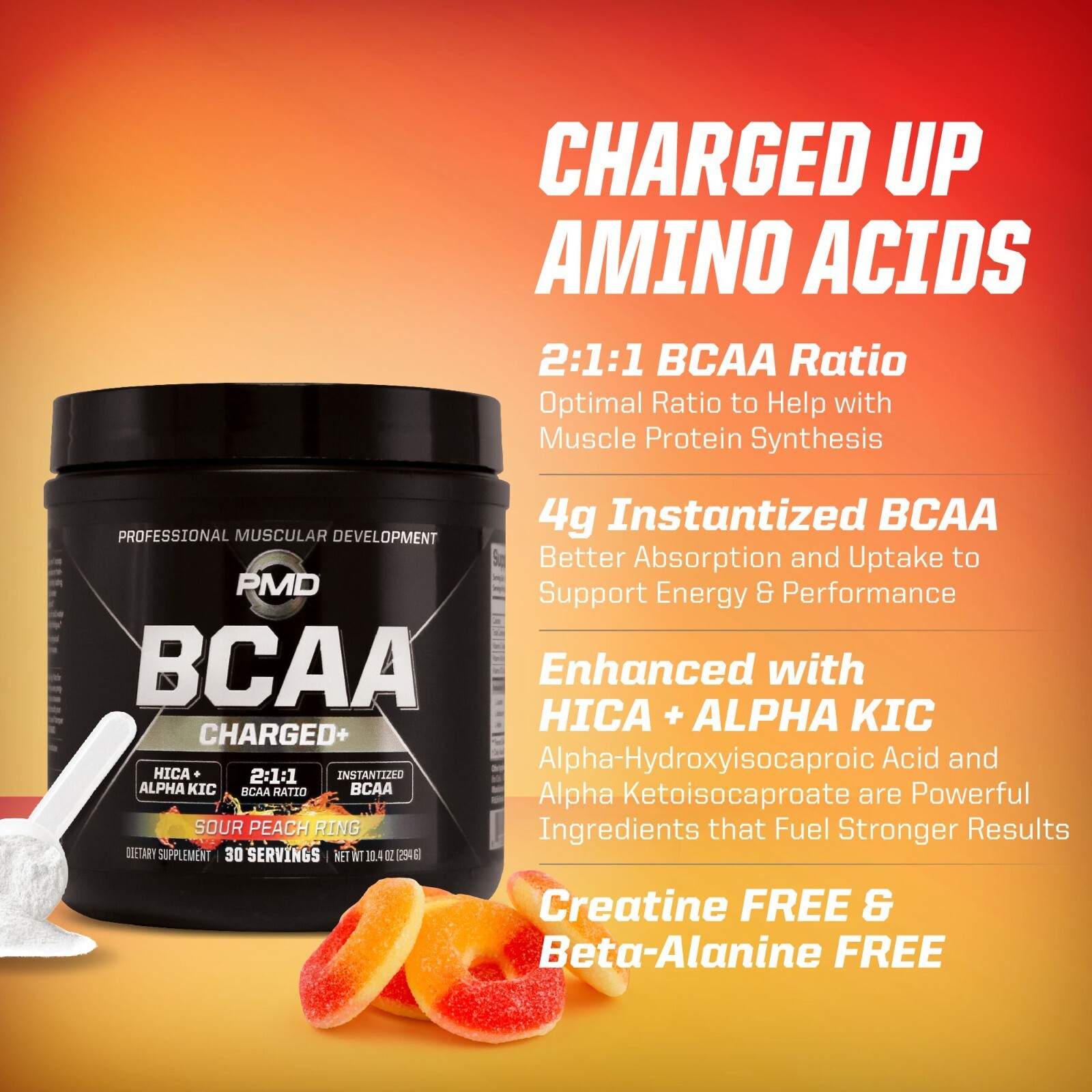 BCAA Charged Amino Acid Drink Performance & Recovery – Peach Mango (30 Serve)