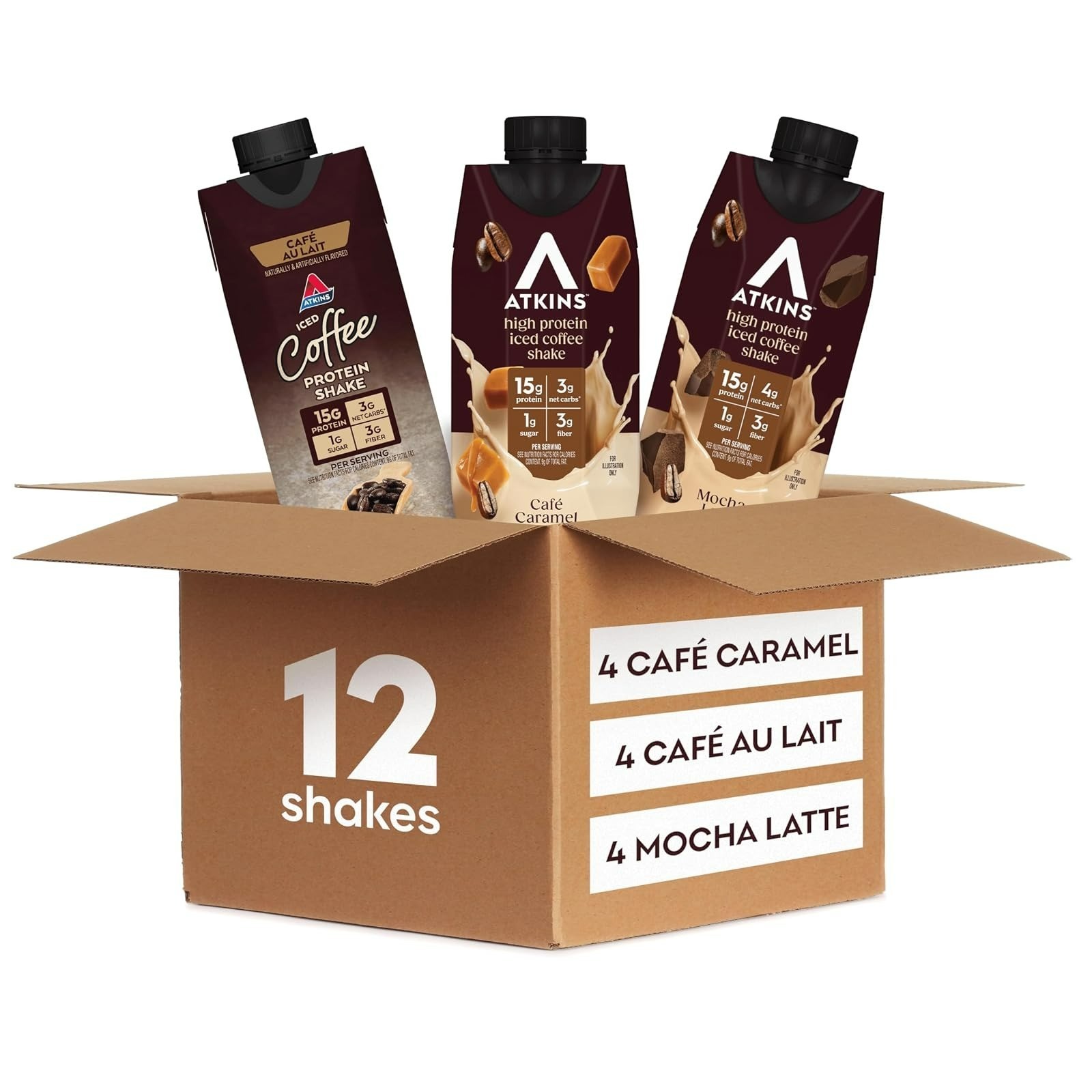Atkins Mocha Latte High Protein Shake 12 Count | 15g Protein, 4g Carbs