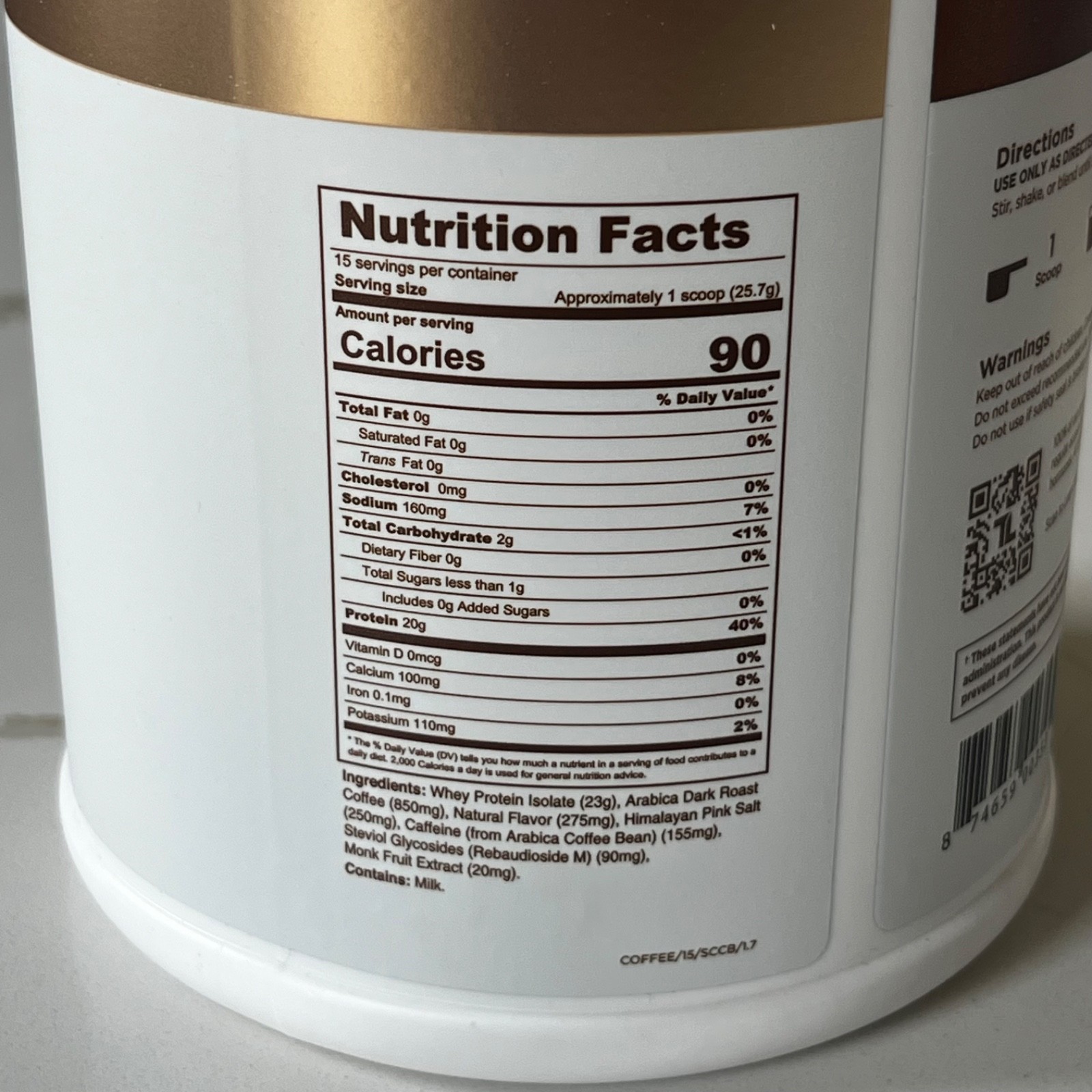 Transparent Labs Protein Coffee Grass-Fed 15 Srv Sweet Cream Cold Brew 13.6 oz