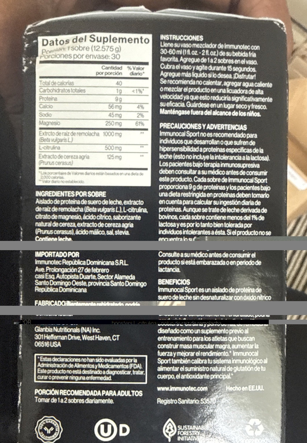 1 Immunocal Sport : black NEW BOXES – 30 Pouches Exp 2028 with creatina