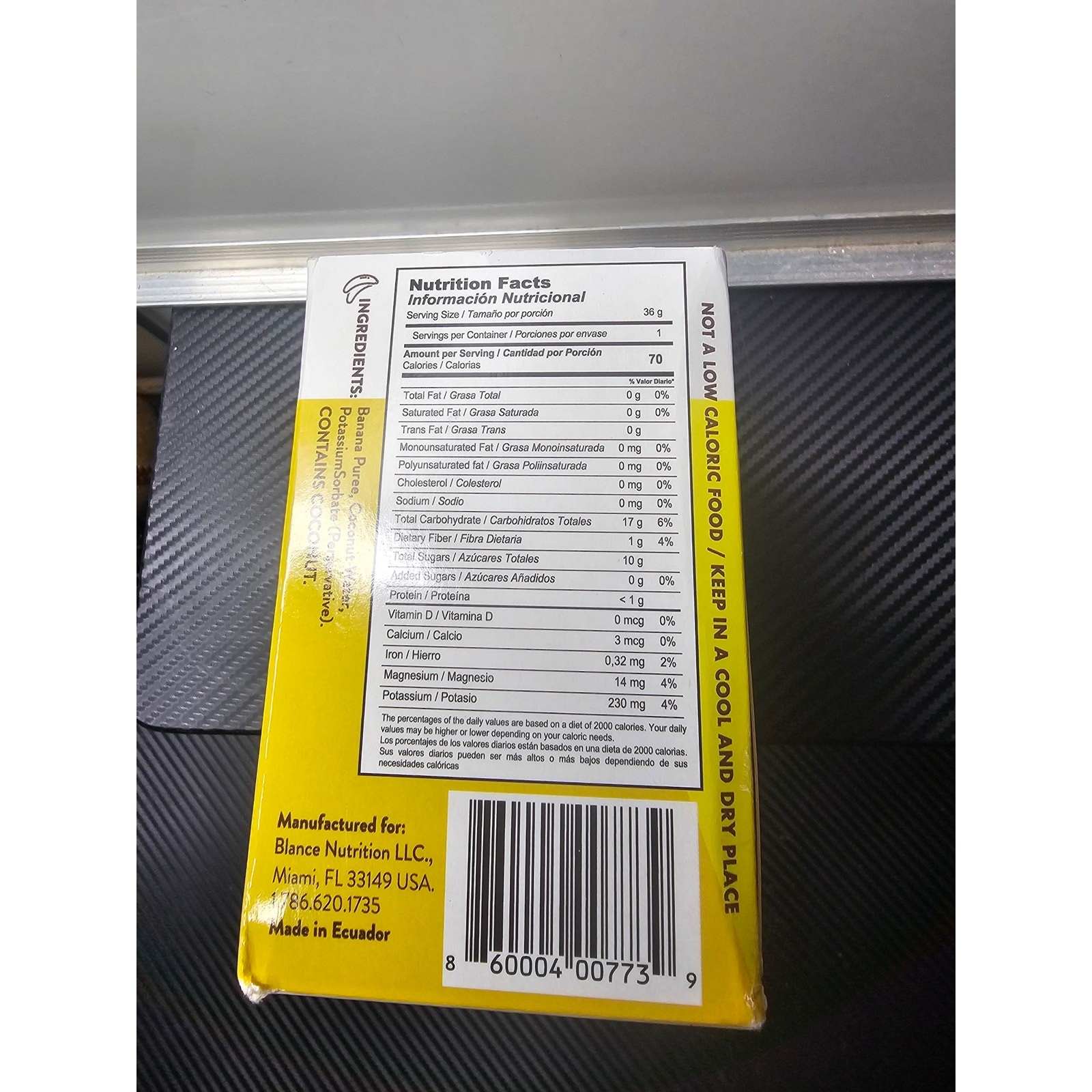 Blance Nutrition Banana Puree Coconut Water 12 Pack Electrolytes Potassium Gel