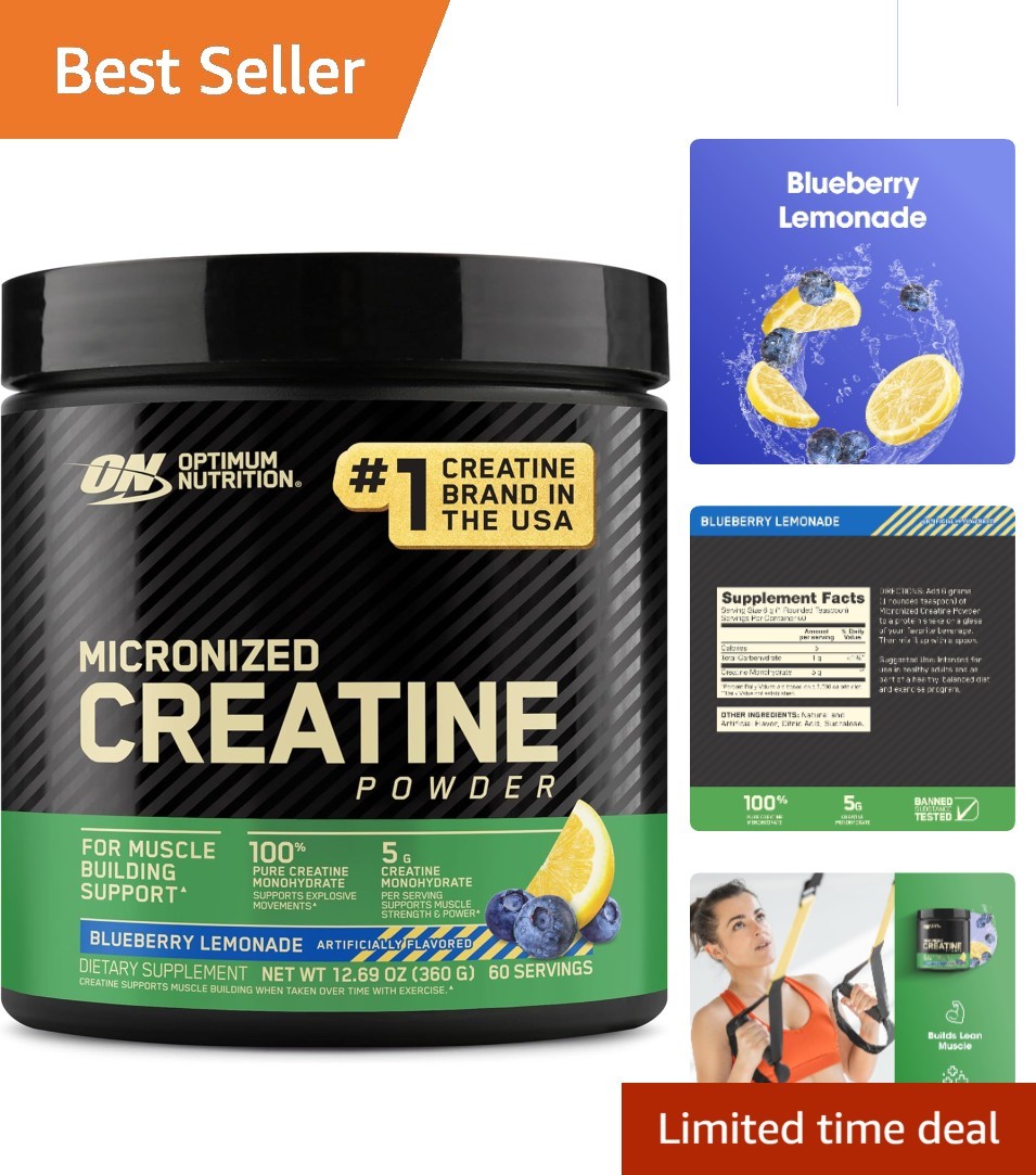 Micronized Creatine Monohydrate – 60 Servings, Blueberry Lemonade Flavor