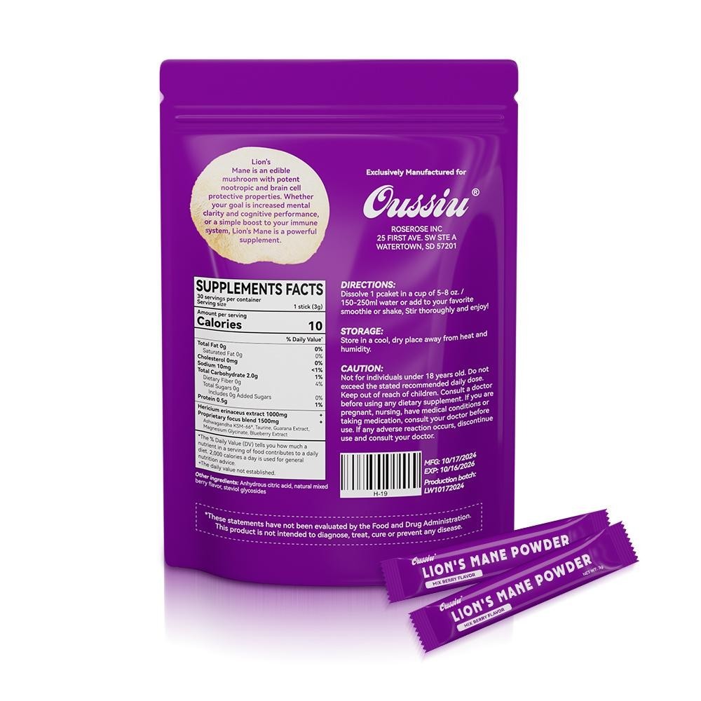 Berry Flavor Organic Lions Mane Mushroom Powder 1 lb Memory Focus Nerve Health