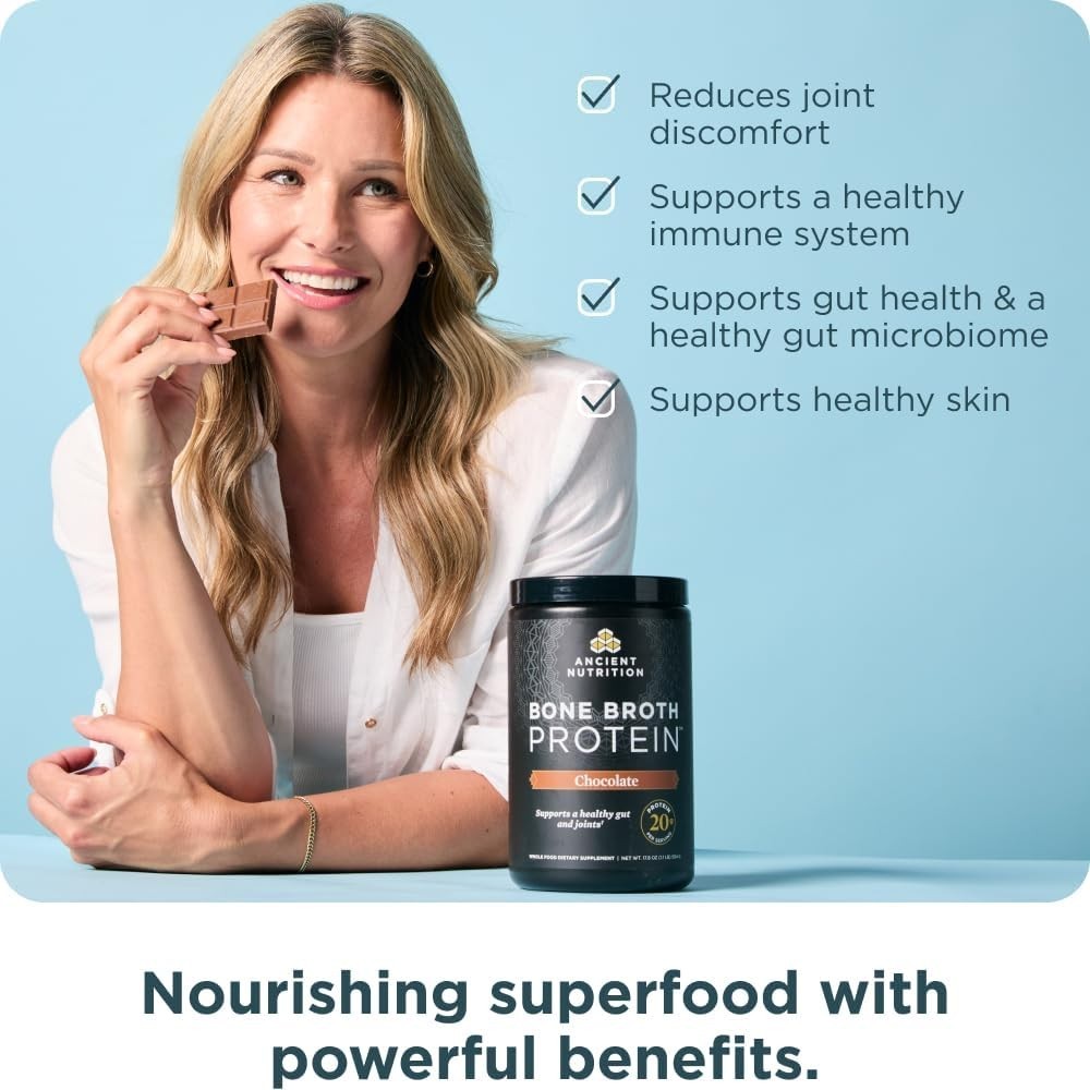Ancient Nutrition Bone Broth Protein Powder Chocolate 20g Protein 20 Servings