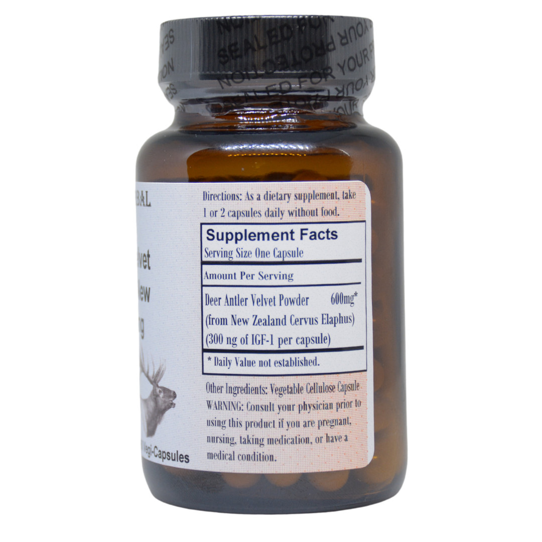 Deer Antler Velvet Powder Standardized from New Zealand – 300ng of IGF-1 per Cap