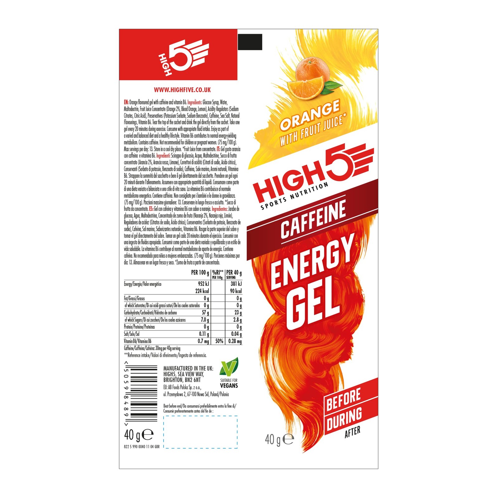 HIGH5 Caffeine Gels Running – Glucose Shots for Instant Energy and Running Fuel