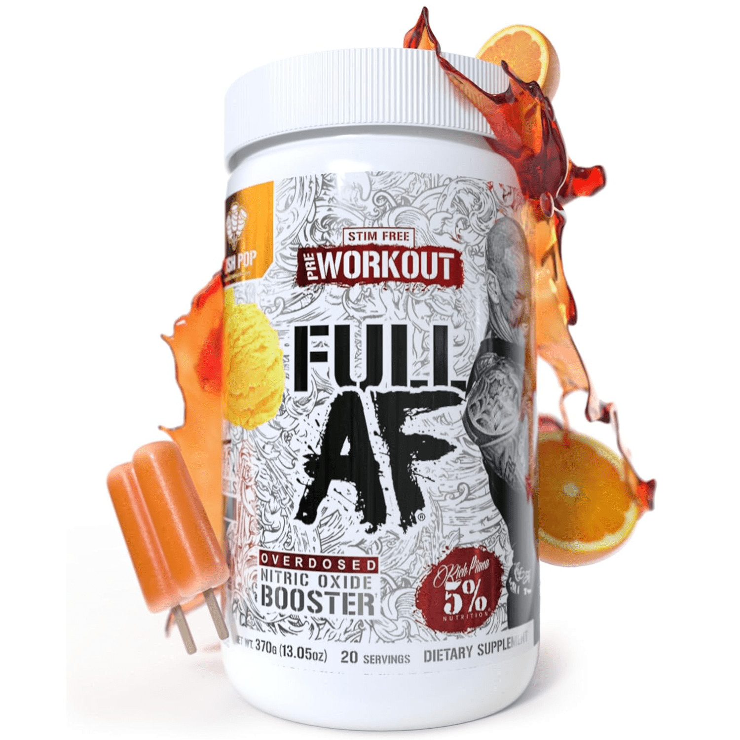 Full AF Pre-Workout Stim-Free Powder Supplement, Caffeine-Free Max Pumps, 20 Ser