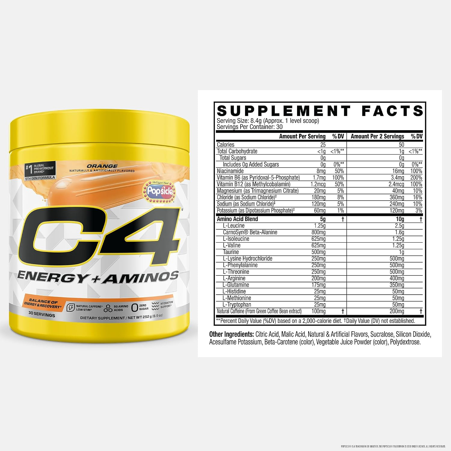 Energy + Aminos Powder | Orange Popsicle | 5G BCAA & Eaas for Muscle Recovery, 3