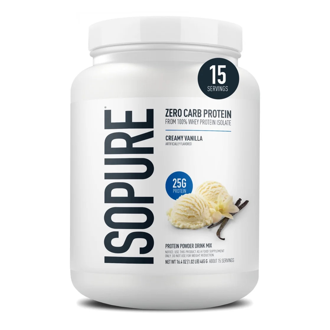 Zero Carb 100% Whey Protein Isolate Vanilla Protein Powder, 25G, 15 Servings