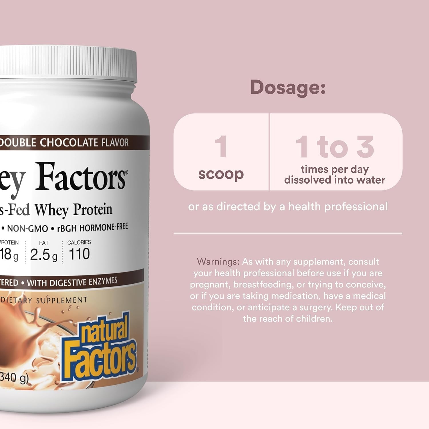 Natural Factors Whey Factors Grass Fed Protein Powder, Chocolate, 12 oz