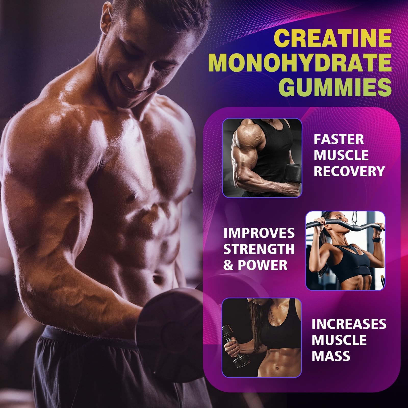 Creatine Monohydrate Gummies 5000mg, Mixed Berry, 120 Count