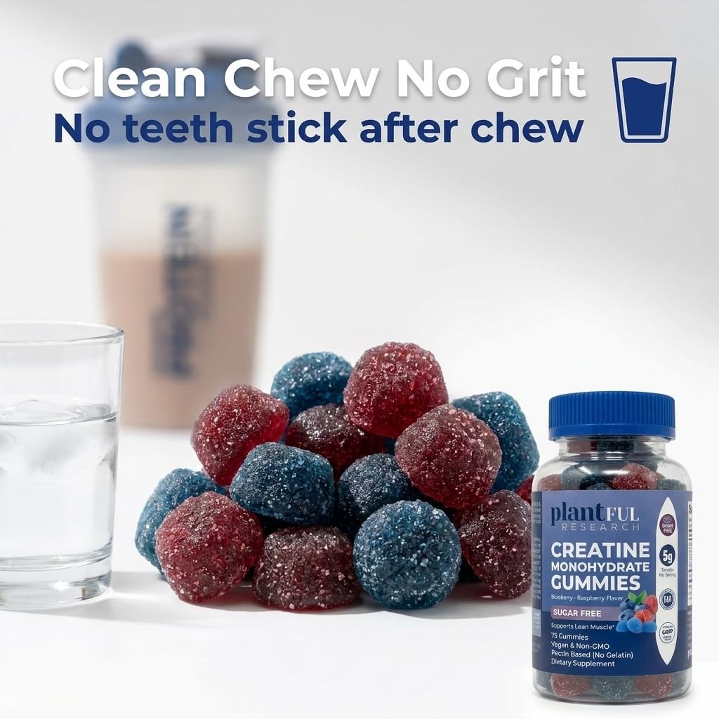 Creatine Monohydrate Gummies Sugar Free – 5g Creatine Per Serving – Blueberry…