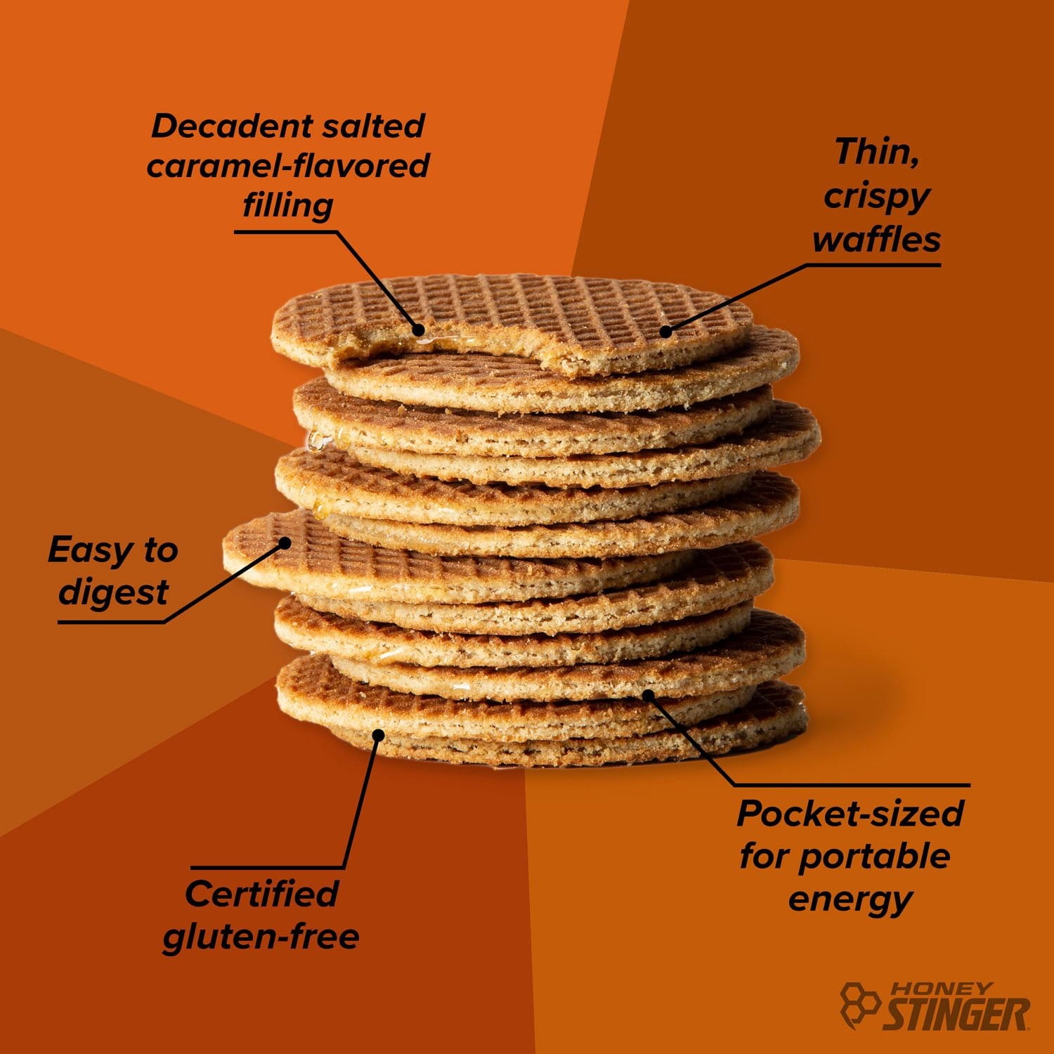 Honey Stinger Organic Energy Waffle Gluten Free Salted Caramel Healthy Snack